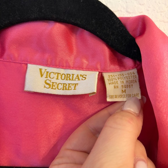 Vintage Victorias Secret Sleep Shirt M Neon Pink Sheer Satin Gold Label Pajamas - Picture 3 of 12